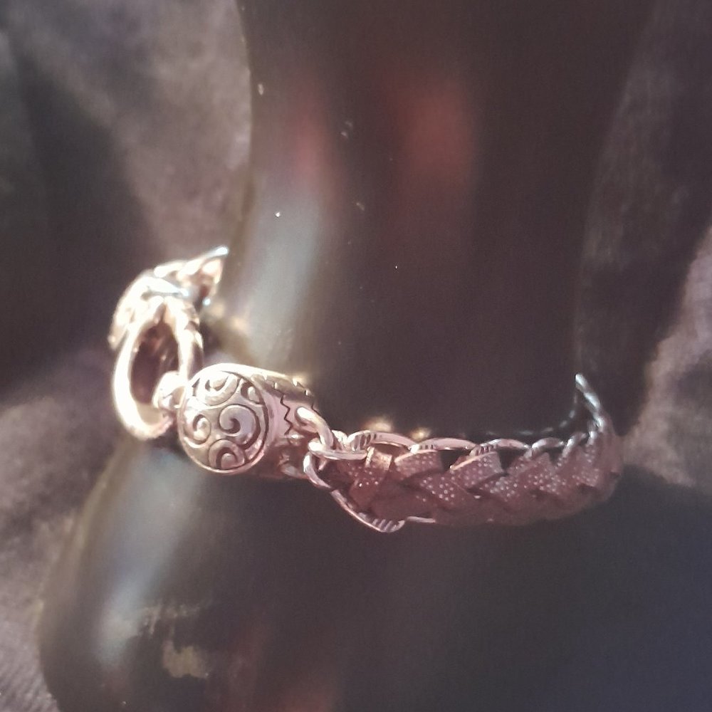 Brighton Silver Braided Metallic Leather Lobster Clasp Bella Bracelet